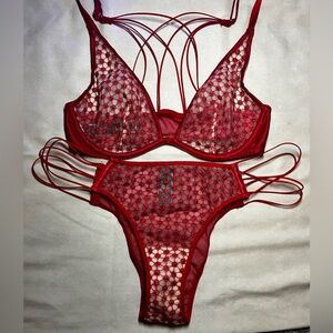 NWOT Victoria Secret Red Mesh Lingerie Set 32B/M